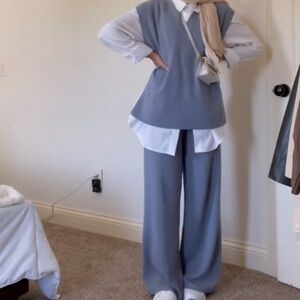 H&M Vest and Blue Wide-Leg Pants